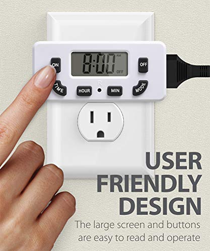 Fosmon 24 Hour Programmable Digital Timer Outlet (2 Pack), ON/Off Program, LCD Display, Mini Indoor Single Plug-in, 125V 15A for Seasonal Light, Lamp, Heater, Portable Fan, Aquarium - style: 24 hour 2 pack