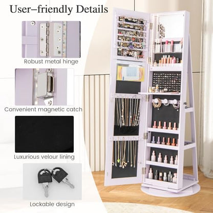 LOKO 360° Swivel Jewelry Cabinet, Lockable Jewelry Organizer (Lavender) - color: Lavender