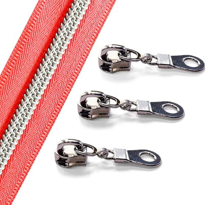 The Yards Pink Nylon Coil Zipper with Silver Teeth - 10 Yards Bulk Replacement Sewing Zipper with 10PCS Sliders for DIY Craft Bags - color: Silver-Pink