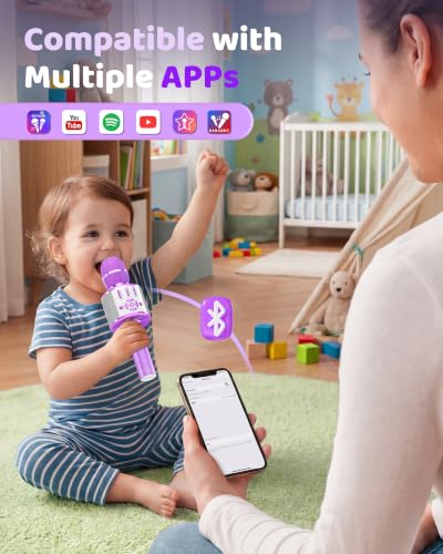 Amazmic Toys for Girls, Kids Karaoke Microphone Toddler Microphone for Kids with Lights, for Girls, Birthday New Year Party Boys Toy Age 3 4 5 6 7 8+(Light Purple) - color: Light Purple