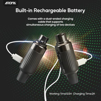 AROMA Wireless XLR Transmitter and Receiver, UHF Wireless Microphone Audio System for Dynamic Mics PA Mixer