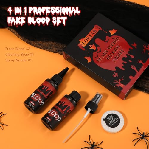 4 IN 1 Fake Blood Kit，Fake Blood 1.69oz X2 + Spray Head+Dripping Head+Cleaning Soap【Washable】【Realistic Effect】【Skin Friendly】Professional Fake Blood Makeup Kit For Halloween/Cosplay，Fresh X2 - color: Fresh+Fresh