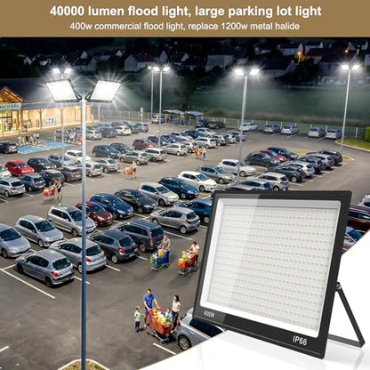 XXBSAZ 400W LED Flood Lights Outdoor 40000LM 6500K Daylight, AC85–277V, High-Power Commercial Work Lights IP66 Waterproof, Stadium Security Lights for Parking Lots Warehouses and Construction