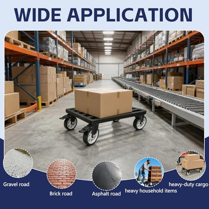 Heavy-Duty Stainless Steel Furniture Dolly 18'' x 14'' Inch, 2000LBS Capacity Moving Dolly with 5" Swivel Casters & Fastening Strap for Secure Moving of Furniture and Appliances - size: 18"L x 14"W x 7.5"H