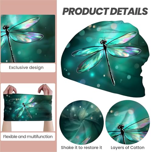 Art Owl Women's Slouchy Beanie Hat Cute Turban Hats Cancer Headwear Caps Baggy Skull Sleep Scarf - color: Green Dragonfly