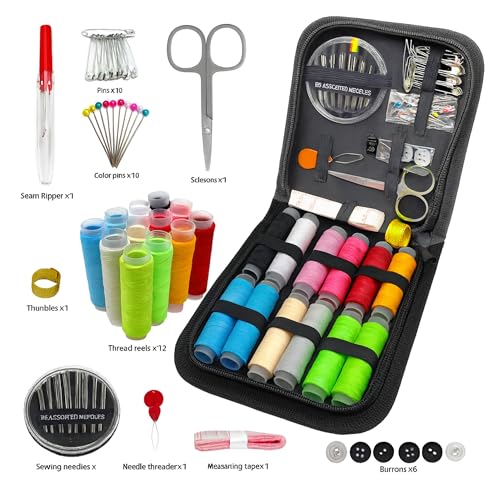 Mini Sewing Kit for Adults & Beginners, Portable Sewing Supplies with, Threads, Buttons & Seam Ripper – Travel & Home Small Sewing Kit with Thread and Needle, Valentine's Day Gift for Mom & Grandma - color: N - 74