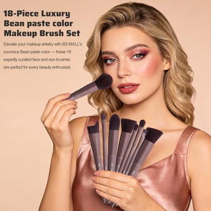 BS-MALL Makeup Brush Set 18 Pcs Premium Synthetic Foundation Powder Concealers Eye shadows Blush Makeup Brushes with black case (D-Brown) - color: D-Brown