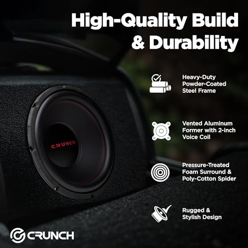 Crunch 12 Inch 800 Watt RMS Dual Voice Coil Car Audio Subwoofer, 2-Pack | 4 Ohm Car Subwoofers with Spade Terminals for Sealed or Vented Enclosures, Deep Bass for Car and Truck Stereo