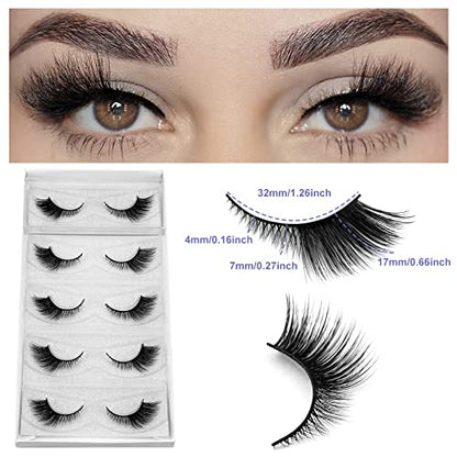 DYSILK Eyelashes Mink Lashes - False Eyelashes Fake Lashes 5 Pairs 6D Lashes Cat Eye Fake Eyelashes Strip Lashes Reusable Faux Mink Eyelashes Lash Extension Kit | Angel 4mm-17mm - color: 5 Pairs- 10