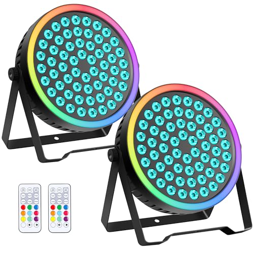 90W RGB Stage Par Lights with Ambient Light Strip - Dual Layer Halo Effect, DMX512 & Sound Activation, 60 LEDs Uplight for Wedding Party DJ Church Concert Indoor (2 Pack)