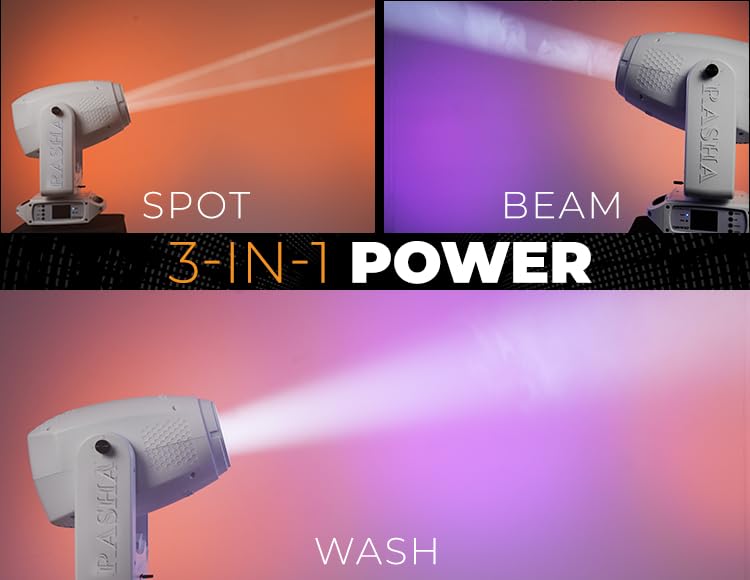 Rasha Professional Cybrid G2 Hybrid Moving Head Light White, 23,000lm LED Spot Beam Wash, 2°-35° Zoom, 9+ Colors CTO, 8 Rotating 7 Static Gobos, 3-Facet Prism, 17,000 Lux@5m, 22 DMX Channels - color: White