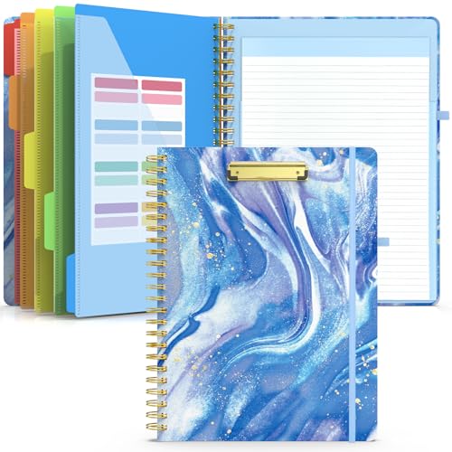 Sooez Spiral Clipboard Folio, Clipboards with Storage, Refillable Notepad | Clipboard Folder with 10 Storage Pockets for Letter Size, Spiral Clipboard Notebook, Cute Portfolio for School Office Nursing - color: Abstract - Blue
