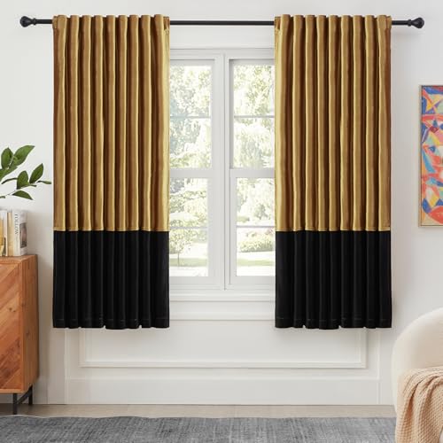 BULBUL Luxury Gold Black Velvet Blackout Curtains 72 inches for Living Room - color: Gold & Black, size: 52"W x 72"L (Pack of 2)