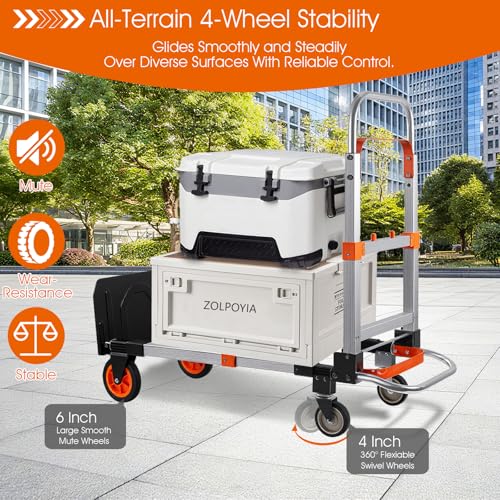 3 in 1 Folding Hand Truck Dolly Cart with Wheels Foldable Heavy Duty Moving Cart Aluminum Collapsible Hand Cart 600LBS Convertible Dolly for Moving Furniture Shopping Home Office Warehouse