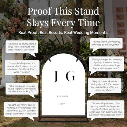 Arch Wedding Welcome Sign Stand with Holder - Elegant Metal Easel Display for Seating Chart, Reception Signs, Welcome Board - 30+ Customizable designs for Baby, Bridal Shower - Versatile Party Sign Holder - color: Black Arch V2