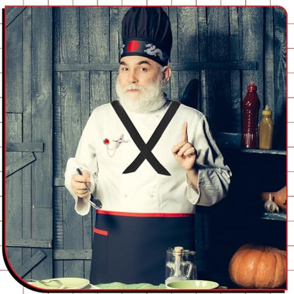 Hibachi Chef Hat and Apron Costume Set, Professional Complete Japanese Teppanyaki Costume with Tall Chef Hat - size: 70 x 70 cm, style: Adult