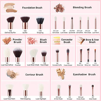 Jessup Brand 25pcs Professional Makeup Brush Set Beauty Cosmetic Foundation Powder Blusher Eyeshadow Blending Natural-Synthetic Hair Brushes Set (Black/Rose Gold) - color: R-Black/Rose Gold