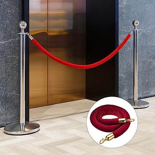YOKIVE 2 Pcs Dark Red Velvet Stanchion Rope Crowd Control Barrier Rope, Manage The Crowd, Great for Hotels, Theaters, Ticket Offices (Golden, 4 Feet) - color: Dark Red, Golden, size: 4 Feet