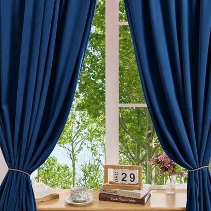 Manyshofu Navy Blue Velvet Curtains, 2 Panels Blackout 52x84 | Luxurious Velvet Feel, Thermal Insulated Noise Reducing, Dual Back Tab And Rod Pocket Hanging, Machine Wash Fade-Resistant - color: Navy Blue, size: 52"W x 84"L (Pack of 2)