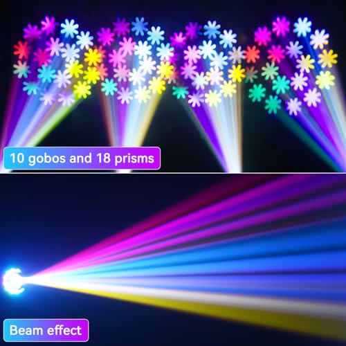 108W Moving Head Beam Light with Remote Control,18-Facet Prism DJ Lighting 10 Gobos 8 Colors DJ Lighting Spotlight by DMX and Sound Activated for Wedding,Parties,Bar,Live Show - color: 1-PACK