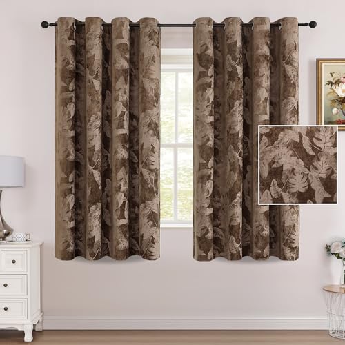 H.VERSAILTEX Velvet Leaf Pattern Curtains for Bedroom 63 Inches, Caramel | Luxury Velvet, Room Darkening, Light Blocking, Noise Reducing, Thermal Insulated, Grommet Top, 52 X 63 Inch, 2 Panels - color: Leaf-caramel, size: 52"W x 63"L (Pack of 2)