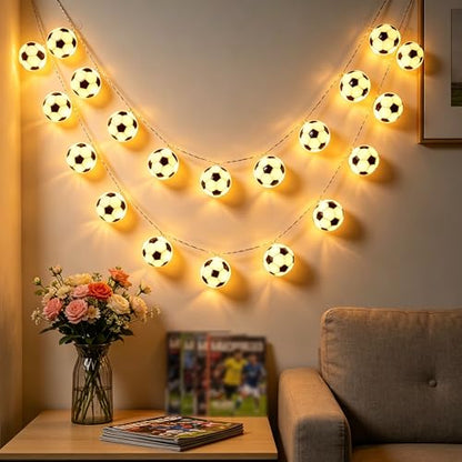 Soccer Ball String Lights,20 LED Soccer Fairy Lights for Sport Party Decor | 10FT 20 LED Soccer Ball String Lights Decor for Game Day Sports Party - style: Soccer Ball Lights