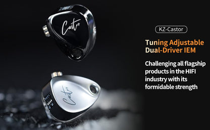 KZ Castor in Ear Monitor Headphones IEM in Ear Earphones, 2DD Tuning Adjustable Dual-Driver Supper Bass Wired Headphones, Harman Target with Improved Bass Version for Musicians/Gamers/Singers - color: Dark, style: without Mic