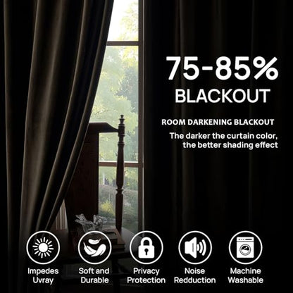 Brown Velvet Pinch Pleated Curtains: 84 Inches Long 2 Panels Set Luxury Living Room Darkening Thermal Insulated Drape with Hooks- Elegant Soundproof Noise Reducing Back Tab Window Curtain for Bedroom - color: Pinch Pleated | Brown, size: 40"W x 84"L (Pack