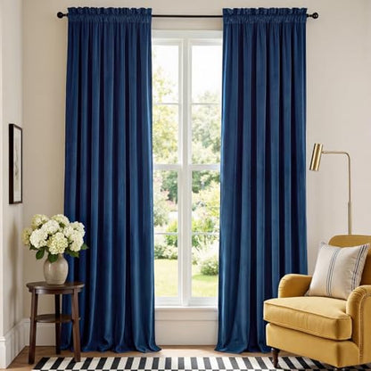 Lazzzy Extra Long Dark Blue Velvet Curtains Rod Pocket 52×108 Inch 2 Panels - color: R | Dark Blue, size: 52"W x 108"L (Pack of 2)