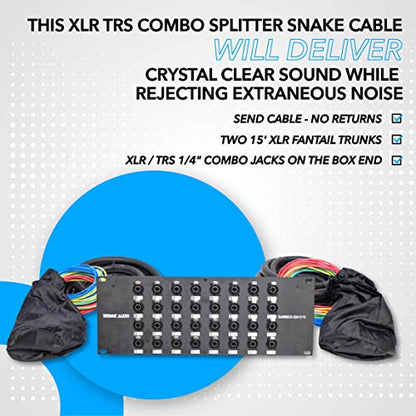 Seismic Audio - SARMSS-32x1515 - 32 Channel XLR TRS Combo Splitter Snake Cable - two 15' XLR trunks - size: 15 Foot x 15 Foot - 32 Channel