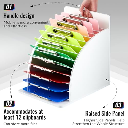 1 Pack Wooden Metal Clipboard Holder with Raised Side Panel,White | Clipboard Storage Rack Back to School Supply for Classroom Office School Teacher, Clip Boards Not Included - color: White
