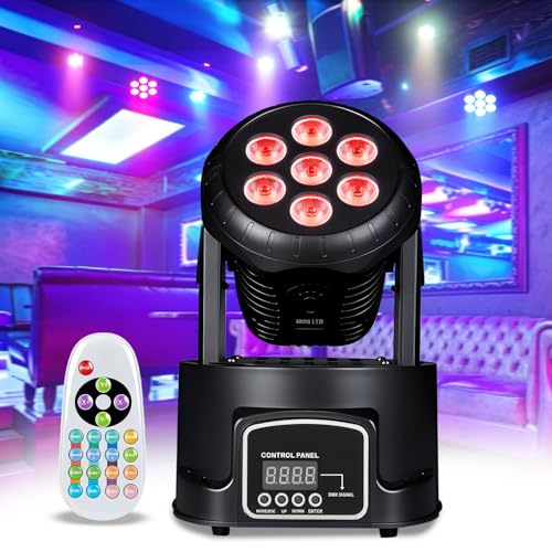 AGVYBE Moving Head DJ Lights, 7x12W RGBW LED Wash Stage Light, 6000LM Wash & Spotlight, Sound Activated & DMX512 + Remote Control for Disco, Party, Wedding, Club, Concert (1PC) - color: Black