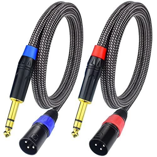 Balanced 1/4" TRS to XLR Male Patch Cable, 50Feet Quarter Inch 6.35mm to 3pin XLR Male Microphone Cable, Heavy Duty Nylon Braided, Gold Plated Plug, for Mixer, Speaker, Studio Monitor -2Pack - size: 50Feet, 2Pack