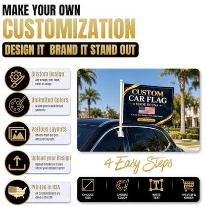Custom Car Flag Pole by BCB Personalized Flag Banner Printed in USA | 12x17 Inch Personalized Flag with Photo, Flags for Car Windows, Car Window Flag Holder, Flags for Cars, Weather Resistant - color: Car Flag