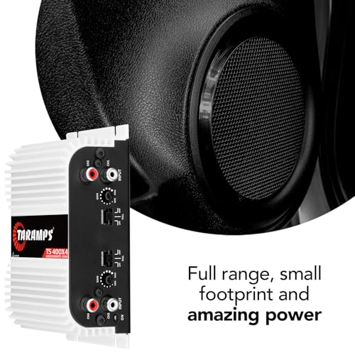 Taramps TS 400x4 400 watts RMS 4 Channels Full Range Car Audio Amplifier, 2 Bridged Channels, RCA Input Class D, Output Power, Multichannel Amplifier System, Small - TS400X4 | Bridgeable outputs, built-in HPF/LPF crossovers and RCA inputs provide flexible