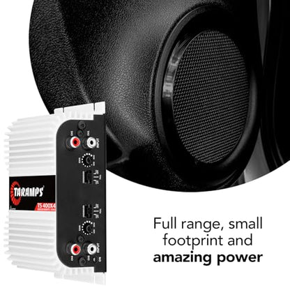 Taramps TS 400x4 400 watts RMS 4 Channels Full Range Car Audio Amplifier, 2 Bridged Channels, RCA Input Class D, Output Power, Multichannel Amplifier System, Small - TS400X4 | Bridgeable outputs, built-in HPF/LPF crossovers and RCA inputs provide flexible