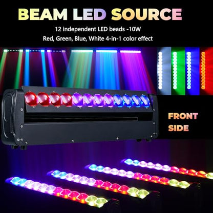 360° Moving Head DJ Lights 250W Beam Curtain & Strobe Stage Lights Bar 12x10W RGBW 4in1 DMX512/Sound/RDM Professional DJ Stage Props for Party Live Show Wedding - 1 Pcs