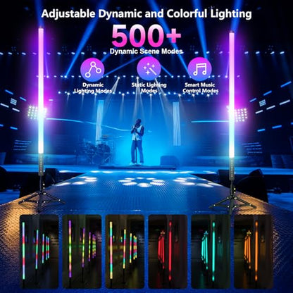 4 Pack 4ft Portable Battery Powered Tube Light 120cm Handheld LED RGB Lights Tube with Tripods, 500 Vivid Effects for Video and Photography,Light Painting,YouTube,Video and Dance Club