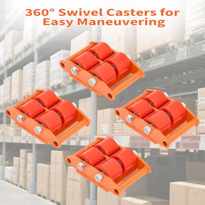 PrecisionAuto Heavy Duty Machinery Mover Skate Dolly – 8 Ton Load-Bearing – 4 Pack – 360° Swivel PU Wheels – Non-Slip Carbon Steel Roller – for Industrial Equipment & Pallets – 8T Load-Bearing - color: 8t/Pu Wheels