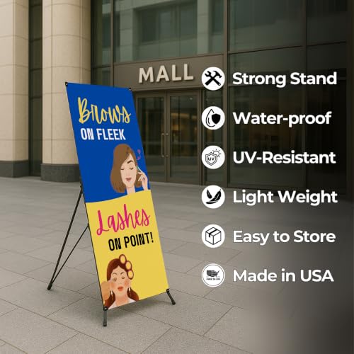 DreamController Lashes & Brows X-Stand Banner by DC | 30"x65" Tripod Display | Brows on Fleek Lashes on Point Vertical Banner for Trade Shows & Events | Made in USA | (Stand Not Included) - color: Brows on Fleek Lashes on Point, size: X Banner - 30x65"