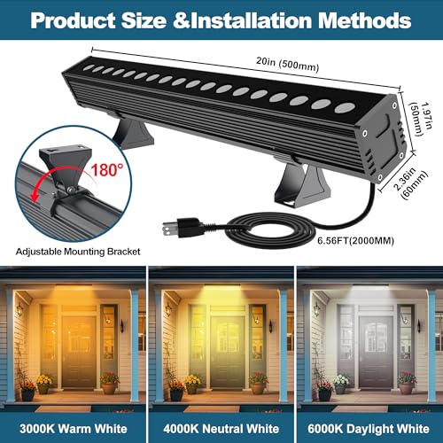 LED Wall Washer Light Bar, Tunable White 2700K-6500K, Smart WiFi App and RF Remote, Smooth Dimming, 8 Modes, Linkable 20in IP65, AC120V Plug-in for Porch Patio Sign - size: 20" 36W Tunable White(2700-6500K)