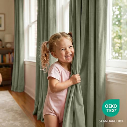 RYB HOME Sage Green Velvet Curtains 84 inches Long for Bedroom | Thermal Insulated, Room Darkening, UV Privacy Block, With Hook Belt, Back Tab, Living Dining Room, W52 x L84, 2 Panels - color: Sage Green, size: 52"W x 84"L (Pack of 2)