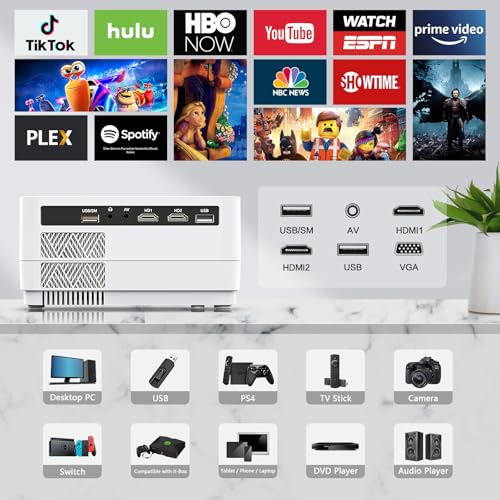 Native 1080P Projector with WiFi 6 and Two-Way Bluetooth, Full HD Video Projector for Outdoor Movies, 300" Display Projector 4k Home Theater, Compatible with iOS/Android/PC/XBox/PS4/TV Stick/HDMI/USB
