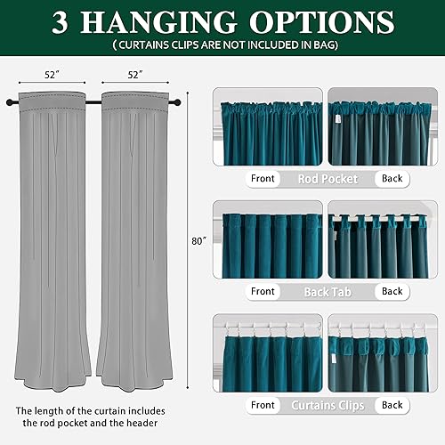 MUMFAS Teal Blue Velvet Curtains 80 Inches Long, Back Tab Rod Pocket Soundproof Room Darkening Window Velvet Drapes Light Blocking Privacy Assured for Living Room Bedroom W52 x L80, 2 Pcs - color: Teal Blue, size: 52"W x 80"L (Pack of 2)