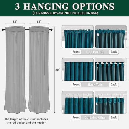 MUMFAS Teal Blue Velvet Curtains 80 Inches Long, Back Tab Rod Pocket Soundproof Room Darkening Window Velvet Drapes Light Blocking Privacy Assured for Living Room Bedroom W52 x L80, 2 Pcs - color: Teal Blue, size: 52"W x 80"L (Pack of 2)
