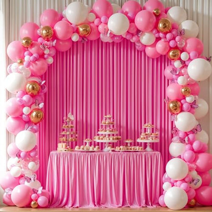 Hot Pink Backdrop Curtains 16 x 10 ft for Photo Background Wrinkle-Free - color: Hot Pink, size: W4' x H10'(4 panels)