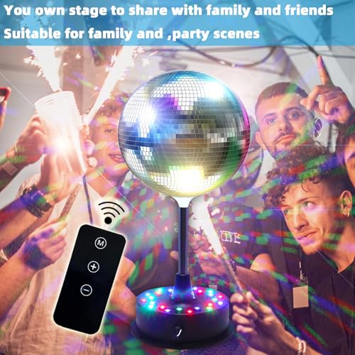 Remote Control 6 Inch Rotating Mirrors Disco Ball Light with 5RPM-9RPM Adjustable Rotary Motor 24 RGB LED Mood Lights Great for Home Party Dance Holiday Christmas Decoration（USB/Battery Powered）