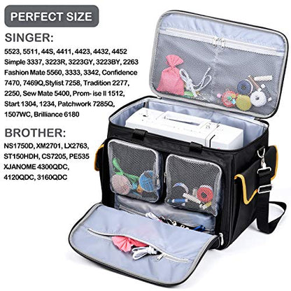 CAB55 Sewing Machine Case - Carrying Bag with Removable Padding, Tote for Machine and Accessories - color: Black