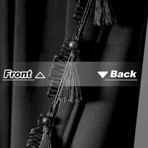Fazhesici Black Velvet Blackout Curtain, Rod Pocket 2 Panels, 52”W x 144”H | Velvet Drapes with Tassels, Thermal Soundproof Blackout Curtains for Living Room - color: Black, size: 52"W x 144"L (Pack of 2)
