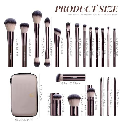 Makeup Brushes BS-MALL Professional Makeup Brush with Travel Case, Includes Foundation, Powder, Concealer, Lip & Eyeshadow Brushes for Daily Use & Versatile Occasions All-aluminum tube - color: Coffee